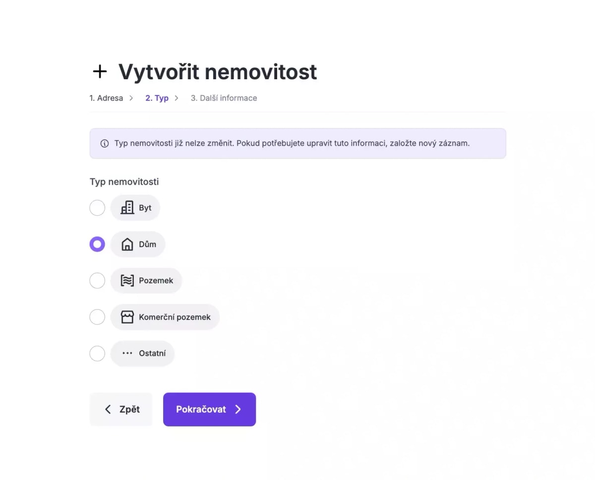 Výběr typu nemovitosti